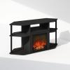 Furinno Jensen Entertainment Center Stand with Fireplace for TV up to 55 Inch, Corded Electric, White(Dark Americano/Black)
