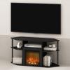 Furinno Jensen Entertainment Center Stand with Fireplace for TV up to 55 Inch, Corded Electric, White(Dark Americano/Black)