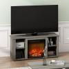 Furinno Jensen Entertainment Center Stand with Fireplace for TV up to 55 Inch, Corded Electric, White(French Oak Grey)