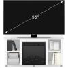 Furinno Jensen Entertainment Center Stand with Fireplace for TV up to 55 Inch, Corded Electric, White(Solid White)