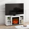 Furinno Jensen Entertainment Center Stand with Fireplace for TV up to 55 Inch, Corded Electric, White(Solid White)