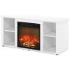 Furinno Jensen Entertainment Center Stand with Fireplace for TV up to 55 Inch, Corded Electric, White(Solid White)