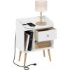 Furinno JUST Side Table Set of 2, 3-Tier Modern End Table with Charging Station, Open Shelf Night Stand, Bedside Table with USB and Type-C Charging Port, for Living Room, Bedroom, Amber Pine(White)