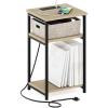 Furinno JUST Side Table Set of 2, 3-Tier Modern End Table with Charging Station, Open Shelf Night Stand, Bedside Table with USB and Type-C Charging Port, for Living Room, Bedroom, Amber Pine(Bauhaus Oak)