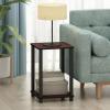 Furinno JUST Side Table Set of 2, 3-Tier Modern End Table with Charging Station, Open Shelf Night Stand, Bedside Table with USB and Type-C Charging Port, for Living Room, Bedroom, Amber Pine(Dark Cherry)