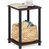 Furinno JUST Side Table Set of 2, 3-Tier Modern End Table with Charging Station, Open Shelf Night Stand, Bedside Table with USB and Type-C Charging Port, for Living Room, Bedroom, Amber Pine(Dark Cherry/Black)