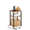 Furinno JUST Side Table Set of 2, 3-Tier Modern End Table with Charging Station, Open Shelf Night Stand, Bedside Table with USB and Type-C Charging Port, for Living Room, Bedroom, Amber Pine(Flagstaff Oak/Black)