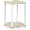 Furinno JUST Side Table Set of 2, 3-Tier Modern End Table with Charging Station, Open Shelf Night Stand, Bedside Table with USB and Type-C Charging Port, for Living Room, Bedroom, Amber Pine(Cream Faux Marble/White)
