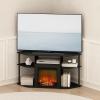 Furinno Jensen Entertainment Center Stand with Fireplace for TV up to 55 Inch, Corded Electric, White(Dark Americano/Black)