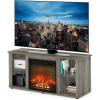 Furinno Jensen Entertainment Center Stand with Fireplace for TV up to 55 Inch, Corded Electric, White(French Oak Grey)
