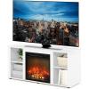Furinno Jensen Entertainment Center Stand with Fireplace for TV up to 55 Inch, Corded Electric, White(Solid White)