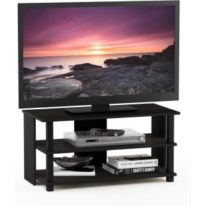 Furinno BEGINNING TV Stand, 2-Tier Entertainment Center with Open Shelf, TV Console for TV up to 36 Inch, for Living Room, Bedroom, French Oak(Espresso/Black)