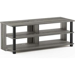 Furinno BEGINNING TV Stand, 2-Tier Entertainment Center with Open Shelf, TV Console for TV up to 36 Inch, for Living Room, Bedroom, French Oak(French Oak Grey/Black)