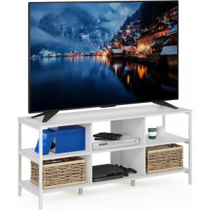 Furinno Camnus Modern Living TV Stand for TVs up to 65 Inch, Americano/Black(Solid White)