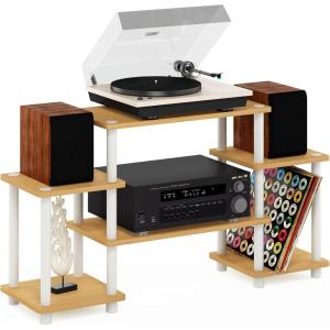 Furinno JAYA Simple Design Corner TV Stand, French Oak Grey/Black, 42.04 x 22.75 x 15.55 Inches(Beech/White)