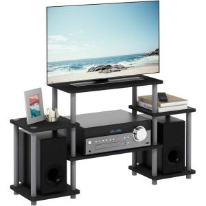 Furinno JAYA Simple Design Corner TV Stand, French Oak Grey/Black, 42.04 x 22.75 x 15.55 Inches(Black/Grey)