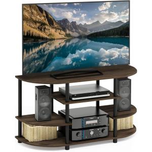 Furinno JAYA Simple Design Corner TV Stand, French Oak Grey/Black, 42.04 x 22.75 x 15.55 Inches(Columbia Walnut/Black)