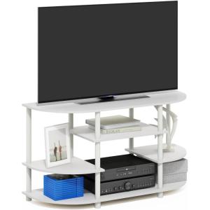 Furinno JAYA Simple Design Corner TV Stand, French Oak Grey/Black, 42.04 x 22.75 x 15.55 Inches(White/White)