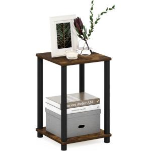 Furinno JUST Side Table Set of 2, 3-Tier Modern End Table with Charging Station, Open Shelf Night Stand, Bedside Table with USB and Type-C Charging Port, for Living Room, Bedroom, Amber Pine(Amber Pine/Black)