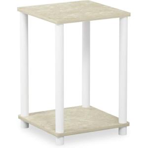 Furinno JUST Side Table Set of 2, 3-Tier Modern End Table with Charging Station, Open Shelf Night Stand, Bedside Table with USB and Type-C Charging Port, for Living Room, Bedroom, Amber Pine(Cream Faux Marble/White)