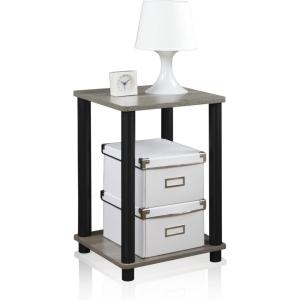 Furinno JUST Side Table Set of 2, 3-Tier Modern End Table with Charging Station, Open Shelf Night Stand, Bedside Table with USB and Type-C Charging Port, for Living Room, Bedroom, Amber Pine(French Oak/Black)