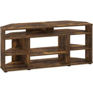 Furinno Jaya Entertainment Center Stand Unit/TV Desk for up to 55 inch, White/Black(Amber Pine/Black)