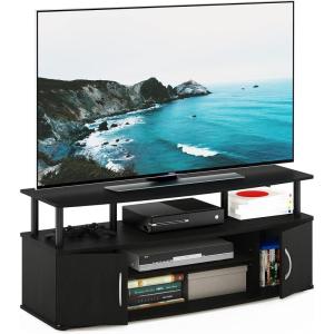 Furinno Jaya Entertainment Center Stand Unit/TV Desk for up to 55 inch, White/Black(Blackwood)