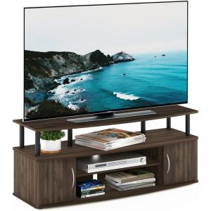 Furinno Jaya Entertainment Center Stand Unit/TV Desk for up to 55 inch, White/Black(Columbia Walnut/Black)