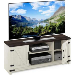 Furinno Jaya Entertainment Center Stand Unit/TV Desk for up to 55 inch, White/Black(Ebony/White Wash)