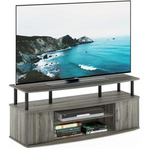 Furinno Jaya Entertainment Center Stand Unit/TV Desk for up to 55 inch, White/Black(French Oak Grey/Black)