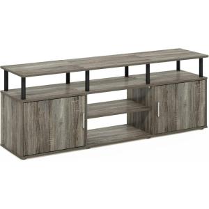 Furinno Jaya Entertainment Center Stand Unit/TV Desk for up to 55 inch, White/Black(French Oak Grey/Black/Black)