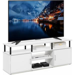 Furinno Jaya Entertainment Center Stand Unit/TV Desk for up to 55 inch, White/Black(Solid White/Black)