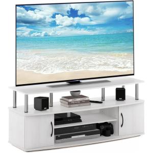 Furinno Jaya Entertainment Center Stand Unit/TV Desk for up to 55 inch, White/Black(White Oak/Chrome)