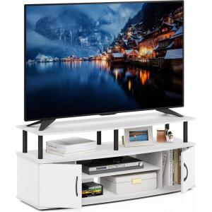 Furinno Jaya Entertainment Center Stand Unit/TV Desk for up to 55 inch, White/Black(White/Black)