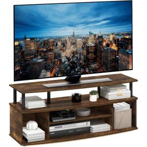 Furinno Jaya Large Entertainment Center Hold up to 55-in TV, Inch, French Oak/Black(Amber Pine/Black)