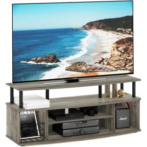 Furinno Jaya Large Entertainment Center Hold up to 55-in TV, Inch, French Oak/Black(French Oak Grey/Black)