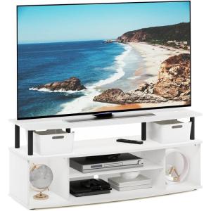 Furinno Jaya Large Entertainment Center Hold up to 55-in TV, Inch, French Oak/Black(White/Black)