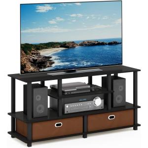 Furinno Moretti Modern Lifestyle TV Stand, Columbia Walnut(Black)
