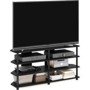 Furinno Turn-N-Tube Easy Assembly 4-Tier Petite Entertainment Center / TV Stand / TV Unit / TV Desk, Stainless Steel, Americano/Chrome(Blackwood/Black)