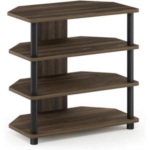 Furinno Turn-N-Tube Easy Assembly 4-Tier Petite Entertainment Center / TV Stand / TV Unit / TV Desk, Stainless Steel, Americano/Chrome(Columbia Walnut)