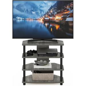 Furinno Turn-N-Tube Easy Assembly 4-Tier Petite Entertainment Center / TV Stand / TV Unit / TV Desk, Stainless Steel, Americano/Chrome(French Oak)