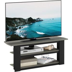 Furinno Turn-N-Tube Easy Assembly 4-Tier Petite Entertainment Center / TV Stand / TV Unit / TV Desk, Stainless Steel, Americano/Chrome(French Oak Grey)