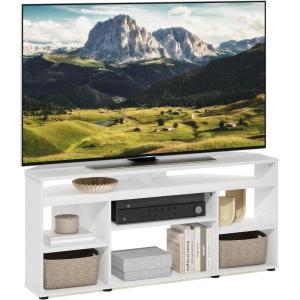 Furinno Turn-N-Tube Easy Assembly 4-Tier Petite Entertainment Center / TV Stand / TV Unit / TV Desk, Stainless Steel, Americano/Chrome(White)