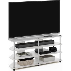 Furinno Turn-N-Tube Easy Assembly 4-Tier Petite Entertainment Center / TV Stand / TV Unit / TV Desk, Stainless Steel, Americano/Chrome(White Oak/Stainless Steel)