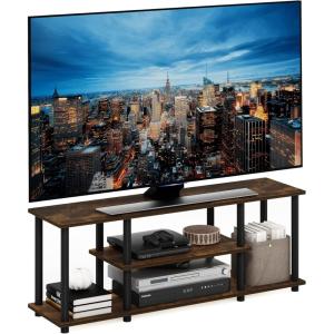 Furinno Turn-N-Tube No Tools 3D 3-Tier Entertainment TV Stand up to 50 inch TV, Round Tubes, Columbia Walnut/Black(Amber Pine/Black)