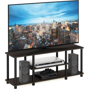 Furinno Turn-N-Tube No Tools 3D 3-Tier Entertainment TV Stand up to 50 inch TV, Round Tubes, Columbia Walnut/Black(Dark Brown/Black)