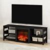 Furinno Jensen Fireplace TV Stand, NO Heat Decorative Electric Fireplace TV Stand for TV up to 70 Inch, with Open Storage, for Living Room, Americano