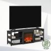 Furinno Jensen Fireplace TV Stand, NO Heat Decorative Electric Fireplace TV Stand for TV up to 70 Inch, with Open Storage, for Living Room, Americano
