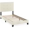 Furinno Laval Button Tufted Upholstered Platform Bed Frame, Twin, Glacier(Linen)