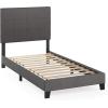 Furinno Laval Button Tufted Upholstered Platform Bed Frame, Twin, Glacier(Stone)